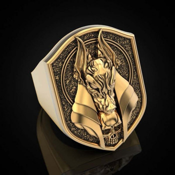 Нов 2020 г. Пръстенът на Анубис, египетският бог на смъртта, пръстен с позлатен върколак