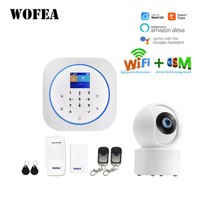 Wofea Smart Home Security 2 in 1 Juhtmevaba WiFi ja GSM-alarmsüsteem Töötage rakendusega APP puutetundliku klaviatuuriga LCD RFID-märgise juhtimine Alexa