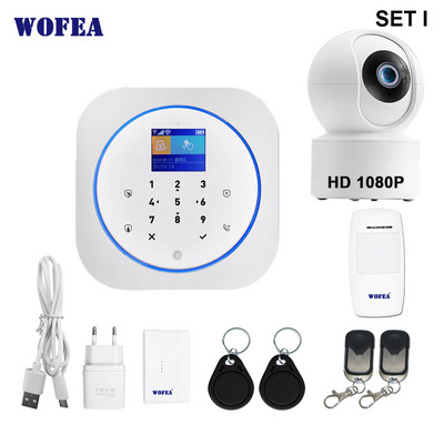 Wofea Smart Home Security 2 în 1 Sistem wireless de alarmă Wifi și GSM Funcționează cu APP Tastatură tactilă LCD RFID Control etichetă Alexa
