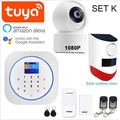 Wofea Smart Home Security 2 în 1 Sistem wireless de alarmă Wifi și GSM Funcționează cu APP Tastatură tactilă LCD RFID Control etichetă Alexa
