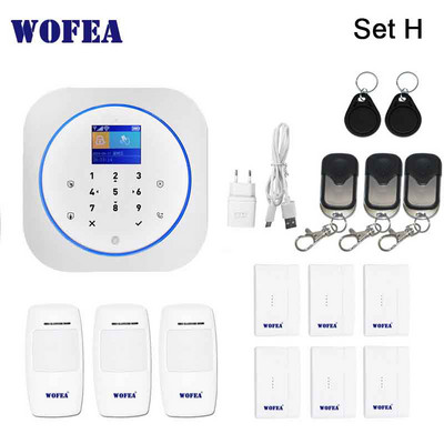 Wofea Smart Home Security 2 în 1 Sistem wireless de alarmă Wifi și GSM Funcționează cu APP Tastatură tactilă LCD RFID Control etichetă Alexa