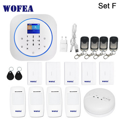 Wofea Smart Home Security 2 în 1 Sistem wireless de alarmă Wifi și GSM Funcționează cu APP Tastatură tactilă LCD RFID Control etichetă Alexa