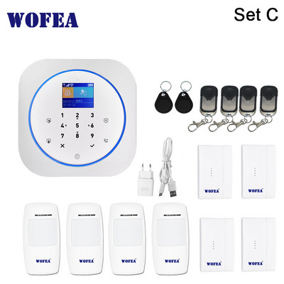 Wofea Smart Home Security 2 în 1 Sistem wireless de alarmă Wifi și GSM Funcționează cu APP Tastatură tactilă LCD RFID Control etichetă Alexa