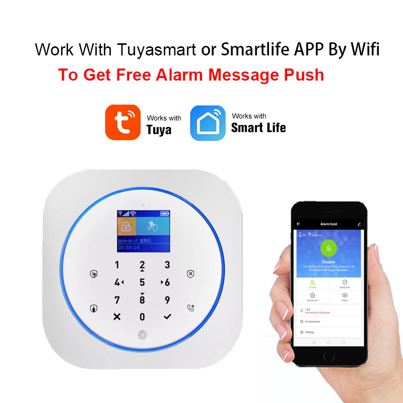 Wofea Smart Home Security 2 în 1 Sistem wireless de alarmă Wifi și GSM Funcționează cu APP Tastatură tactilă LCD RFID Control etichetă Alexa