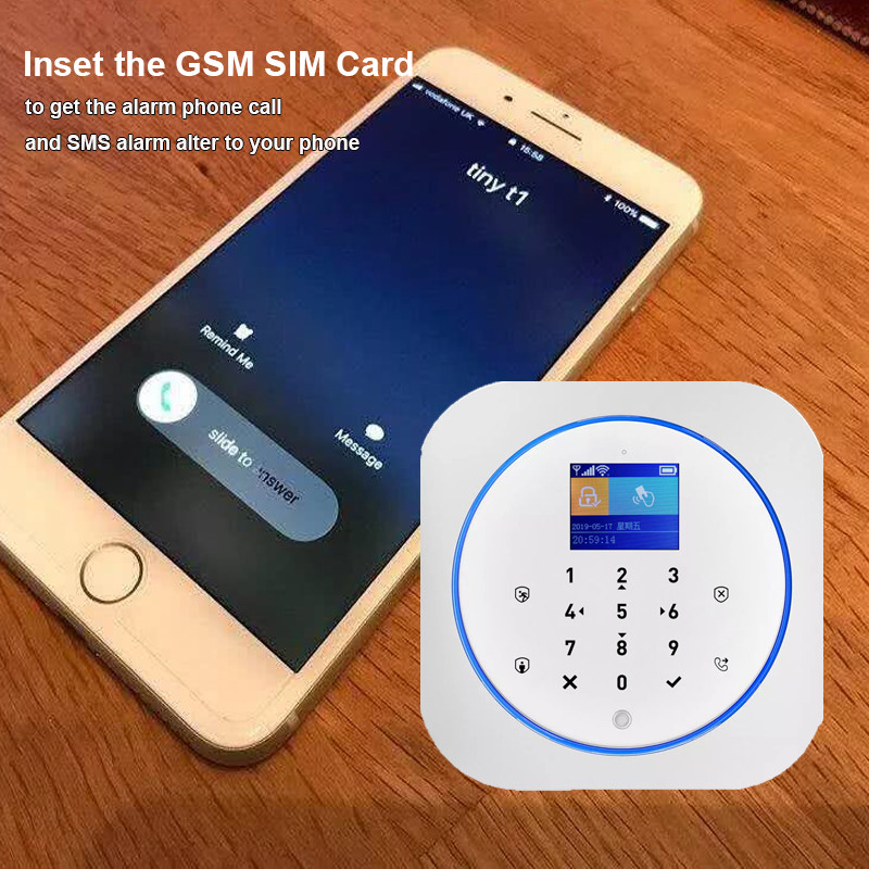 Wofea Smart Home Security 2 în 1 Sistem wireless de alarmă Wifi și GSM Funcționează cu APP Tastatură tactilă LCD RFID Control etichetă Alexa