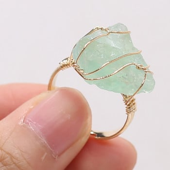 Κρυστάλλινα δαχτυλίδια από φυσική πέτρα Χρυσό χρώμα Περιτύλιγμα σύρματος ακανόνιστο αμέθυστοι χαλαζίες Ρυθμιζόμενο δαχτυλίδι κοσμήματα για γυναικεία δώρα