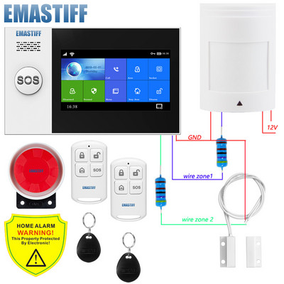 4,3-tolline TFT ekraan Tuya WIFI GSM Kodu sissemurdmise turvasignalisatsioonisüsteem Juhtme liikumisandur APP juht tulekahju suitsuanduri alarm