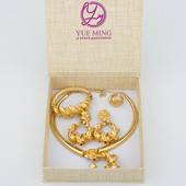 Set de bijuterii la modă pentru femei africane Dubai, cercei și colier de culoare aurie pentru nunți de mireasă, set de inele, brățări, cadouri de petrecere