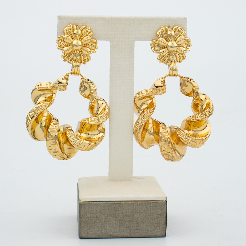 Set de bijuterii la modă pentru femei africane Dubai, cercei și colier de culoare aurie pentru nunți de mireasă, set de inele, brățări, cadouri de petrecere