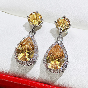 CAOSHI Луксозни женски висящи обеци Ярки кристални циркониеви камъни 5 налични цвята Благородни дамски парти аксесоари Бижута Подарък