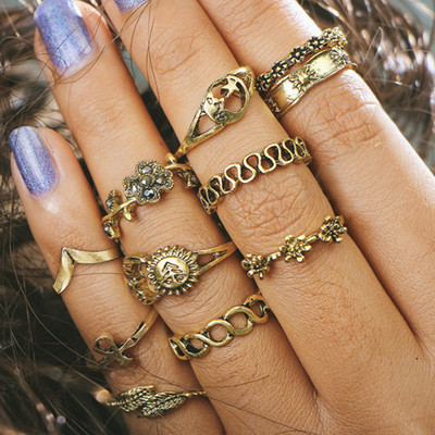 Novi boemski set prstenja za žene Vintage Antikna zlatna boja Laides Retro Dodaci za prste anillos mujer Retro bague femme