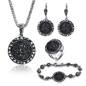 MINHIN Veleprodajni retro setovi nakita za žene Hot Sale Antikni crni kristalni okrugli kameni privjesak Statement Jewelry Sers