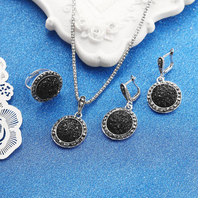 MINHIN Veleprodajni retro setovi nakita za žene Hot Sale Antikni crni kristalni okrugli kameni privjesak Statement Jewelry Sers