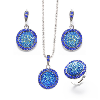 MINHIN Veleprodajni retro setovi nakita za žene Hot Sale Antikni crni kristalni okrugli kameni privjesak Statement Jewelry Sers
