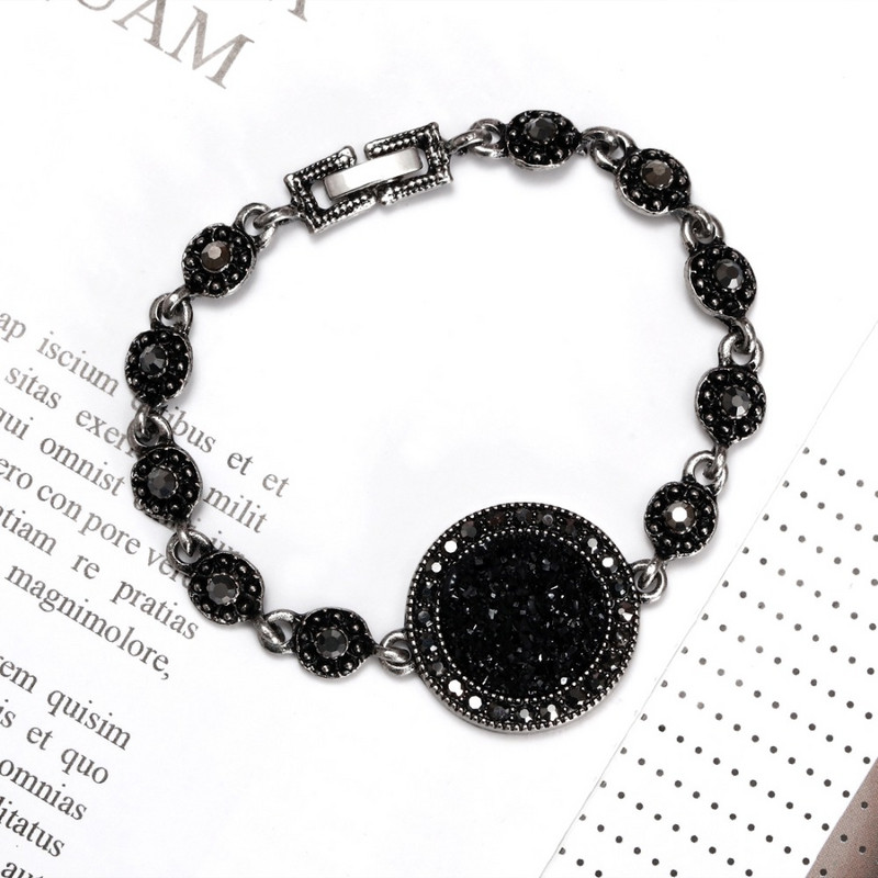 MINHIN Veleprodajni retro setovi nakita za žene Hot Sale Antikni crni kristalni okrugli kameni privjesak Statement Jewelry Sers