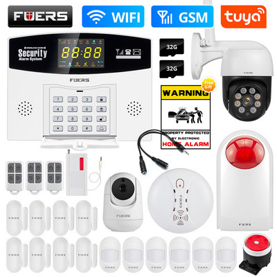 Fuers Tuya Smart WIFI GSM Σύστημα συναγερμού Διαρρήκτη Έξυπνο σύστημα συναγερμού σπιτιού Έγχρωμη οθόνη LCD Αισθητήρας κίνησης ασφαλείας σπιτιού