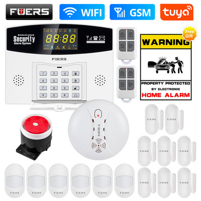 Fuers Tuya Smart WIFI GSM Σύστημα συναγερμού Διαρρήκτη Έξυπνο σύστημα συναγερμού σπιτιού Έγχρωμη οθόνη LCD Αισθητήρας κίνησης ασφαλείας σπιτιού