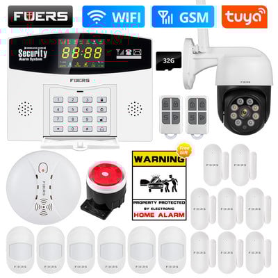 Fuers Tuya Smart WIFI GSM Σύστημα συναγερμού Διαρρήκτη Έξυπνο σύστημα συναγερμού σπιτιού Έγχρωμη οθόνη LCD Αισθητήρας κίνησης ασφαλείας σπιτιού