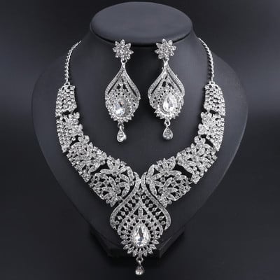 Cercei de lux cu cristal albastru pentru femei, colier, set de bijuterii pentru nunta de mireasă, elegant, petrecere, costum de bal, accesorii pentru rochie, cadouri