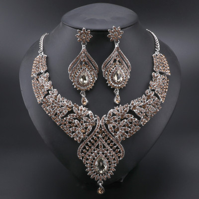 Cercei de lux cu cristal albastru pentru femei, colier, set de bijuterii pentru nunta de mireasă, elegant, petrecere, costum de bal, accesorii pentru rochie, cadouri