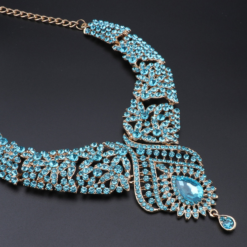 Cercei de lux cu cristal albastru pentru femei, colier, set de bijuterii pentru nunta de mireasă, elegant, petrecere, costum de bal, accesorii pentru rochie, cadouri