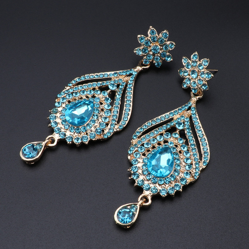 Cercei de lux cu cristal albastru pentru femei, colier, set de bijuterii pentru nunta de mireasă, elegant, petrecere, costum de bal, accesorii pentru rochie, cadouri