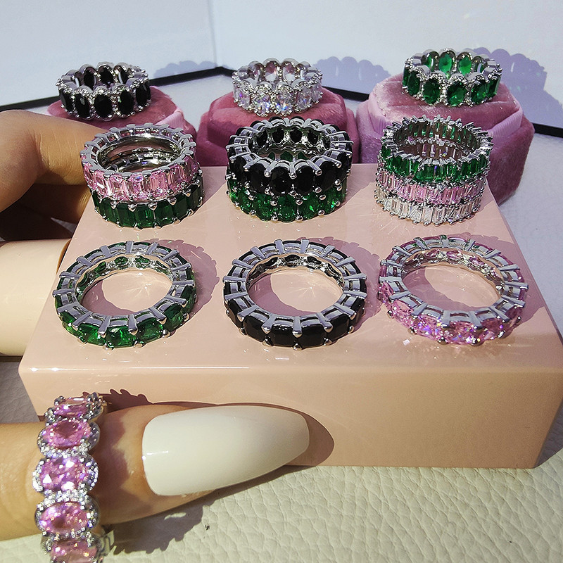 Novi dolazak iz 2023., modni luksuzni zeleni crni ružičasti srebrni vjenčani prsten Eternity Band za žene, poklon za zabave, nakit Z13