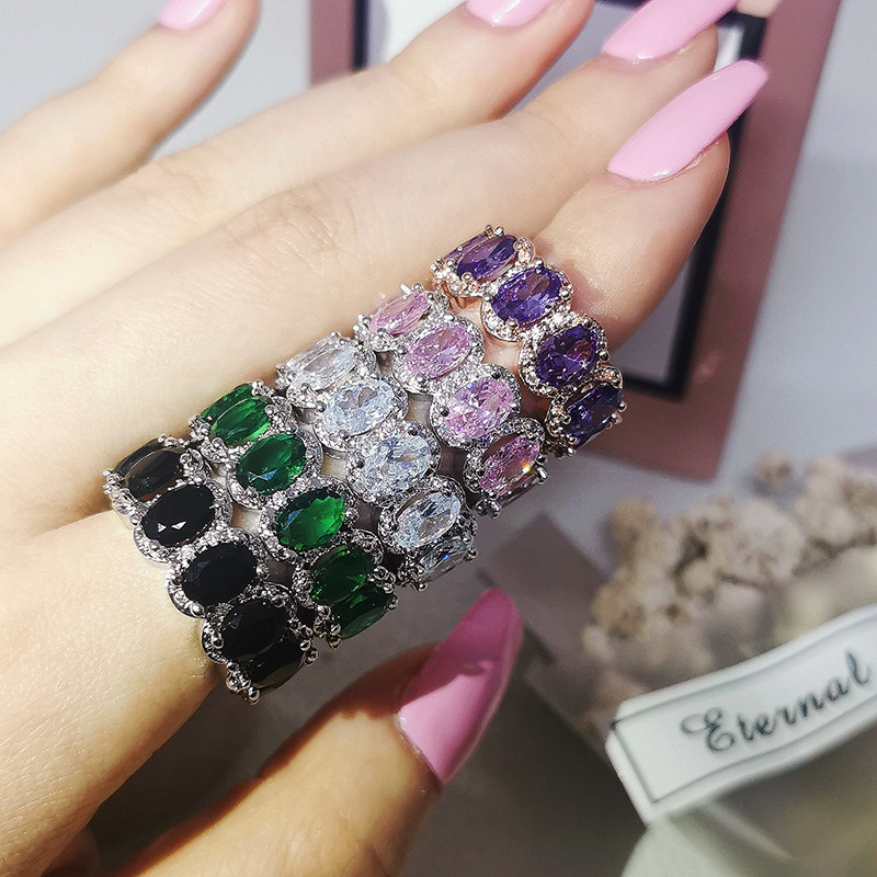 Novi dolazak iz 2023., modni luksuzni zeleni crni ružičasti srebrni vjenčani prsten Eternity Band za žene, poklon za zabave, nakit Z13
