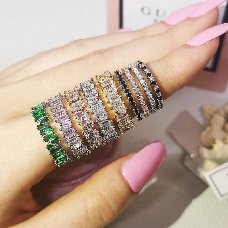 Novi dolazak iz 2023., modni luksuzni zeleni crni ružičasti srebrni vjenčani prsten Eternity Band za žene, poklon za zabave, nakit Z13