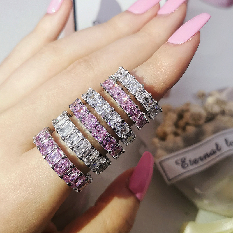Novi dolazak iz 2023., modni luksuzni zeleni crni ružičasti srebrni vjenčani prsten Eternity Band za žene, poklon za zabave, nakit Z13