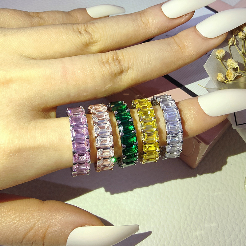 Novi dolazak iz 2023., modni luksuzni zeleni crni ružičasti srebrni vjenčani prsten Eternity Band za žene, poklon za zabave, nakit Z13