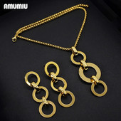 AMUMIU Luxusné šperky z nehrdzavejúcej ocele, zlatá farba, dámske okrúhle náhrdelníky a náušnice, dubajské brazílske svadobné šperky JS091