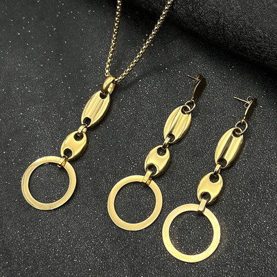 AMUMIU Luxusné šperky z nehrdzavejúcej ocele, zlatá farba, dámske okrúhle náhrdelníky a náušnice, dubajské brazílske svadobné šperky JS091