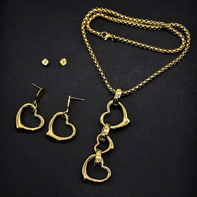 AMUMIU Luxusné šperky z nehrdzavejúcej ocele, zlatá farba, dámske okrúhle náhrdelníky a náušnice, dubajské brazílske svadobné šperky JS091