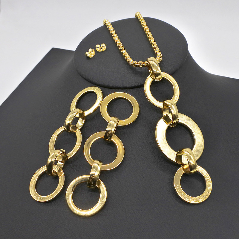 AMUMIU Luxusné šperky z nehrdzavejúcej ocele, zlatá farba, dámske okrúhle náhrdelníky a náušnice, dubajské brazílske svadobné šperky JS091