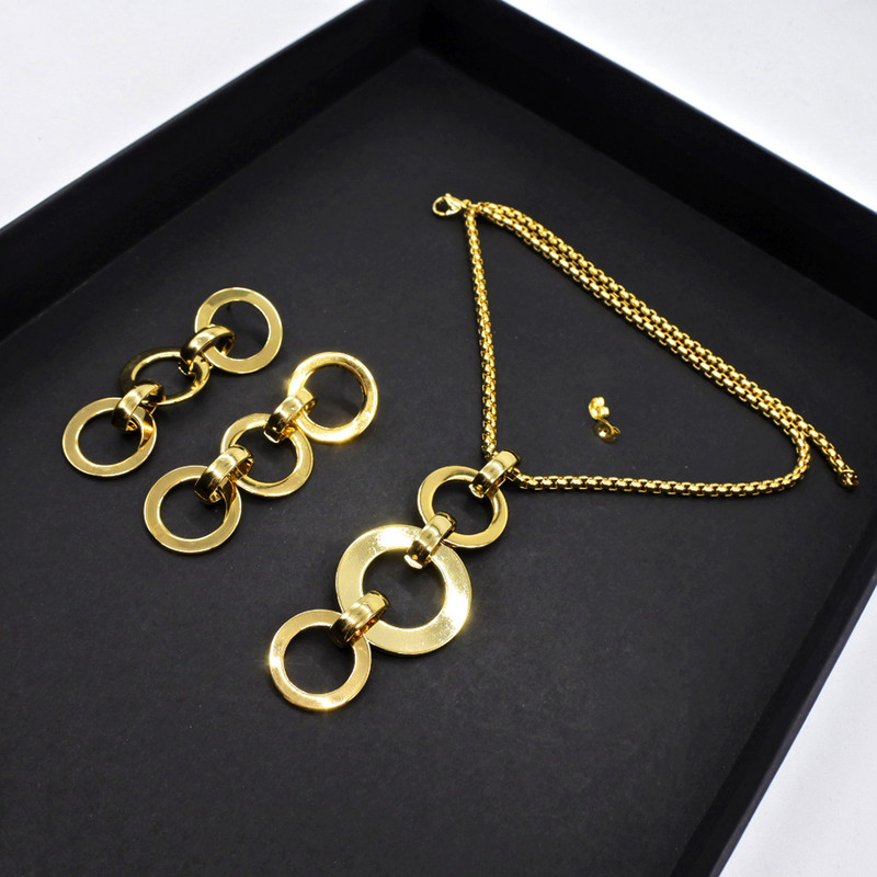 AMUMIU Luxusné šperky z nehrdzavejúcej ocele, zlatá farba, dámske okrúhle náhrdelníky a náušnice, dubajské brazílske svadobné šperky JS091