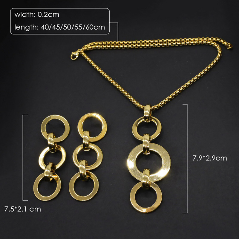 AMUMIU Luxusné šperky z nehrdzavejúcej ocele, zlatá farba, dámske okrúhle náhrdelníky a náušnice, dubajské brazílske svadobné šperky JS091