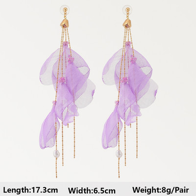 Dlhé visiace náušnice Fialová séria pre ženy, elegantné módne luxusné doplnky do uší, vintage motýľové srdce, geometrické šperky