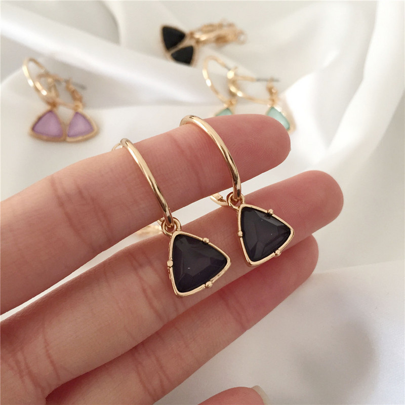 Kórejské nové módne dámske mačacie oko trojuholníkový kameň prívesok kruhové náušnice malé jednoduché temperamentné dámske svadobné šperky