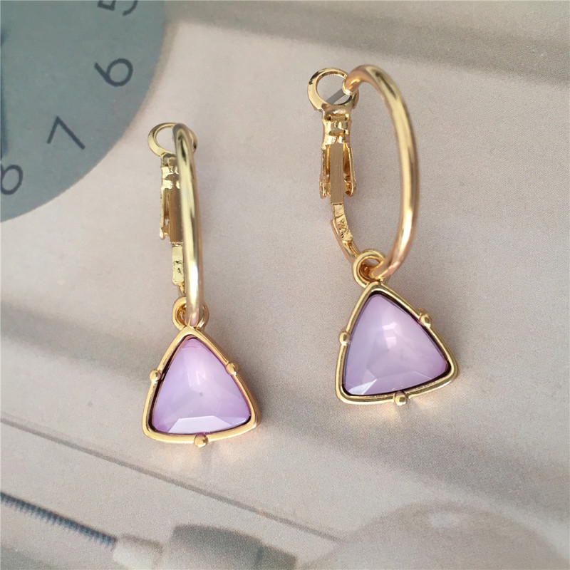 Kórejské nové módne dámske mačacie oko trojuholníkový kameň prívesok kruhové náušnice malé jednoduché temperamentné dámske svadobné šperky