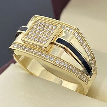 Бизнес мъжки сватбени пръстени със златни цветове, инкрустирани с цирконови камъни за мъже, благороден темперамент, годежно парти, бижута, подарък