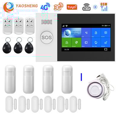 Bezdrôtový 4G WIFI GSM domáci bezpečnostný alarm proti vlámaniu SMS Tuya SmartLife ovládanie pomocou aplikácie s pohybovým senzorom, podpora Alexa a Google