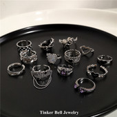 2022 Punk Gothic Geometria Strieborná farba Srdce Kvetinový Kovový Otvorený Nastaviteľný Prsteň Pre Ženy Mužov Dievča Bff Party Grunge Y2k Šperky