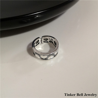 2022 Punk Gothic Geometria Strieborná farba Srdce Kvetinový Kovový Otvorený Nastaviteľný Prsteň Pre Ženy Mužov Dievča Bff Party Grunge Y2k Šperky