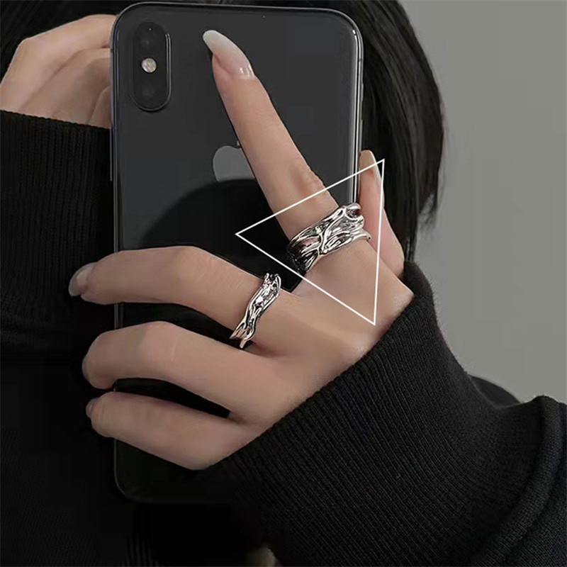 2022 Punk Gothic Geometria Strieborná farba Srdce Kvetinový Kovový Otvorený Nastaviteľný Prsteň Pre Ženy Mužov Dievča Bff Party Grunge Y2k Šperky