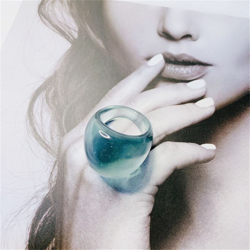 2022 Kórejská móda Farebné priehľadné živicové prstene pre ženy Geometrické okrúhle cukríkové farebné prstene Šperky Dropshipping