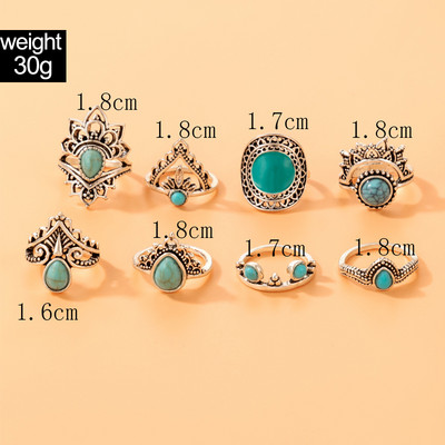 Tocona Vintage Antique Green Stone Joint Set pre ženy a mužov, číry krištáľ, párty, bohémske šperky, doplnky, Anillo 6225