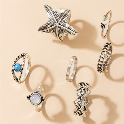 Tocona Vintage Antique Green Stone Joint Set pre ženy a mužov, číry krištáľ, párty, bohémske šperky, doplnky, Anillo 6225