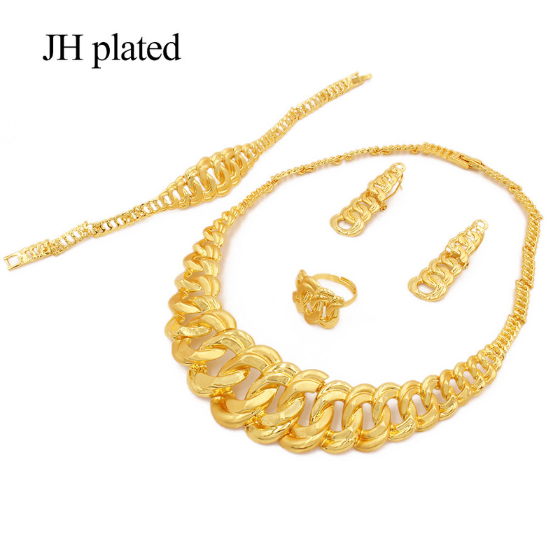 Luxusné svadobné sady zlatých šperkov pre ženy, náhrdelník, náušnice, náramok, prsteň, sada, indická africká svadobná ozdoba, darčeky