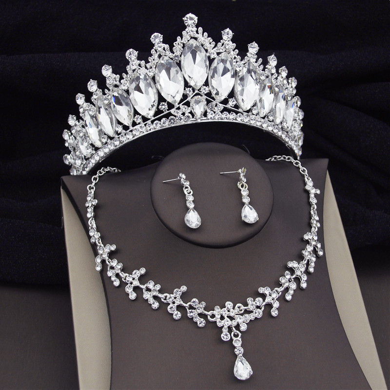 Barokové krištáľové svadobné šperky pre ženy, luxusné diadémové korunky, náhrdelník, náušnice, nevesta, svadobné šaty, ples, Dubaj, sada šperkov